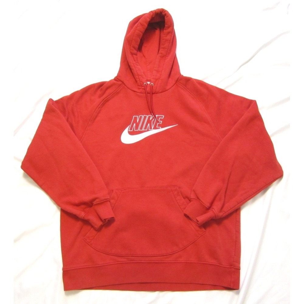 Vtg Y2K 2000s Nike Silver Tag Center Swoosh Hoodie Men L Red Spellout (MS65)